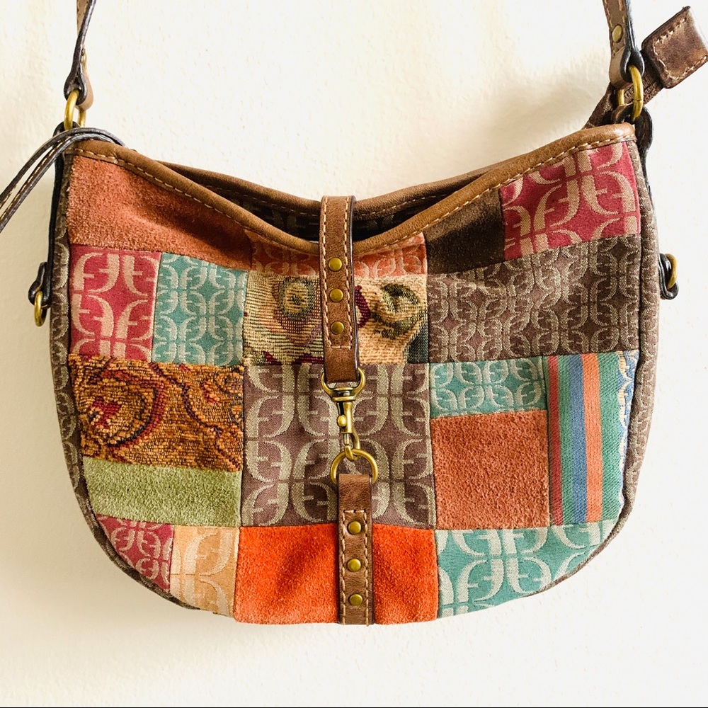 Fossil patched brown crossbody purse